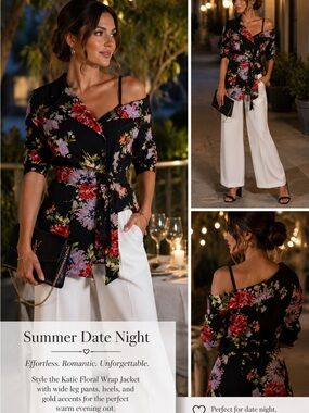 Cinq à Sept Katie Floral Wrap Jacket Dark Chrysanthemum Size 14 Belted Blazer